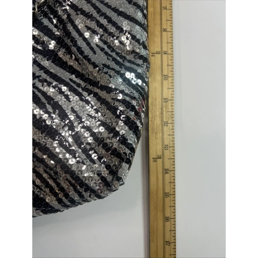 Under One Sky Medium Zebra Print Sequins Black & Silver Tote Bag‎